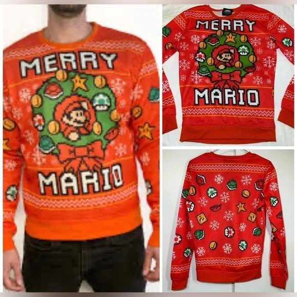 Nintendo Super Mario Christmas Unisex Knit Sweater sz L - Picture 1 of 6